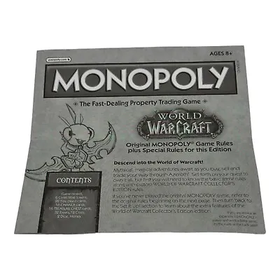 Replacement Rule Book Instructions Monopoly World Of Warcraft Collectors Edition • $14