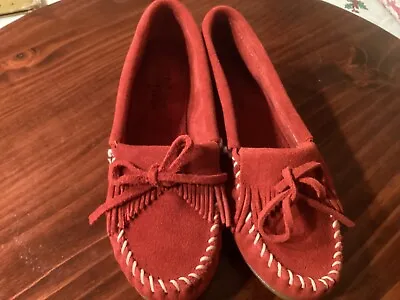 Minnetonka #406 Red Suede Leather Driving Shoes Moccasins Size 7 1/2 Nwob • £16.38