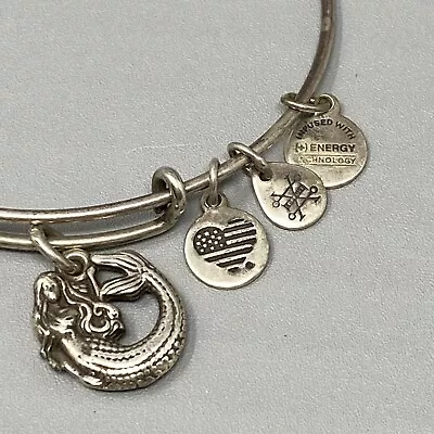 Alex Ani Bracelet Mermaid Charm Silver Tone Slide Bangle Adjustable Beach 7.5  • $11.90