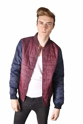 £14.99 • Buy Mens Quilted Baseball Warm Jacket With Contrast Sleeve College - Burgundy/Navy
