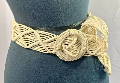 Vintage Macrame Waist Belt Natural White Cord Covered Buckle OS Hippie Chic Boho • $14