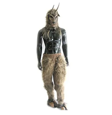 Horned Brown Goat Devil Adult Halloween Costume Mask Gloves Legs Hooves Feet • $149.95