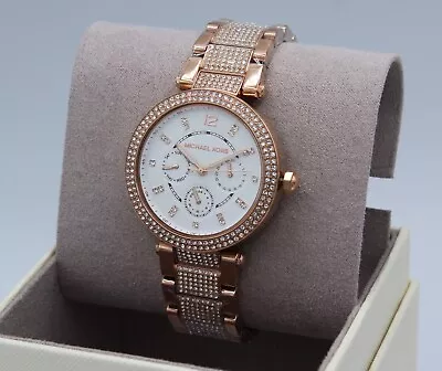 New Authentic Michael Kors Parker Rose Gold Crystals Pave Women's Mk6990 Watch • $149.99