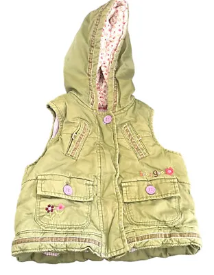BABY GAP 18-24 Months Girl Green Vest Floral Embroidery Purple Buttons SO CUTE • $12.79