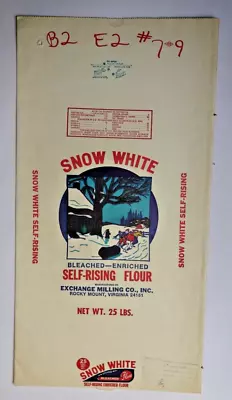 $20 • Buy X LARGE Vintage Paper Sack Bag - SNOW WHITE FLOUR, EXCHANGE MILLING, VA 1993