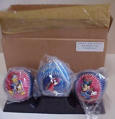 Disney Baseball Team Mickey Donald Goofy Set Of 3  Fotoball Display Stand New • $142