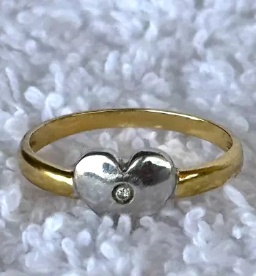 Vintage Milor Italy 18k Sz 6.5 Heart White Yellow Gold Ring 1.78 Gr Diamond Chip • $149.99