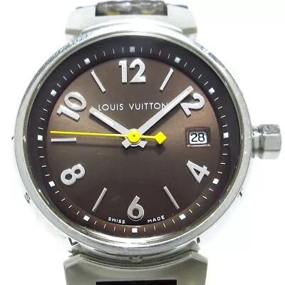 Auth LOUIS VUITTON Tambour Q1211 Dark Brown TF5523 Silver Women's Wrist Watch • $595