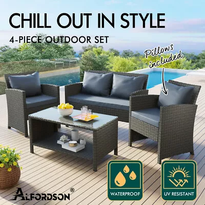 ALFORDSON Outdoor Furniture 4PCS Garden Patio Dining Chairs Table Set Wicker • $429.95