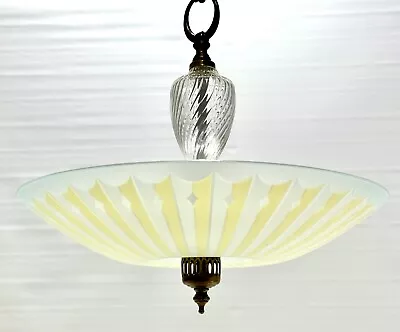 Vintage Moe Hanging Light 5 Socket Reverse Painted Canopy Shade Glass Stem 16  • $299.99