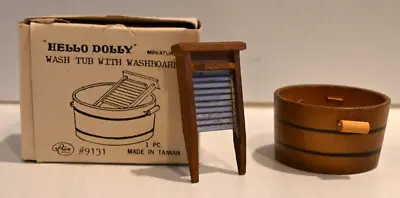 Wood Dollhouse  Miniatures 1:12  HELLO DOLLY  WASH TUB WITH WASHBOARD WITHBOX • $14.99