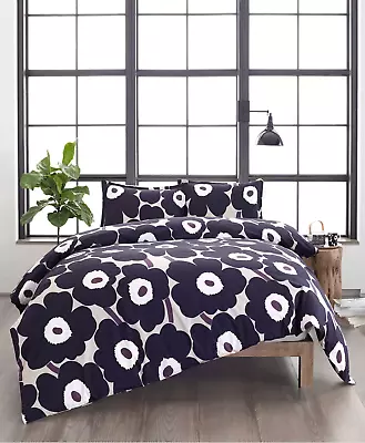 Marimekko Unikko Floral Print Twin Duvet Cover Navy Gray • $90