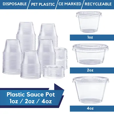 Round Deli Pot Containers 1oz 2oz & 4oz Sauce Pots Plastic Containers With Lid • £1.99