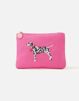 New With Tags Accessorize Pink Dalmatian Canvas Pouch Make Up Bag • £9.99