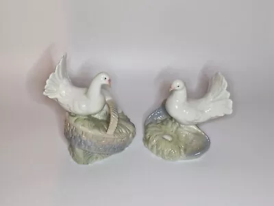 Porcelain White Dove Pair Figurines Made In Valencia Spain • £14