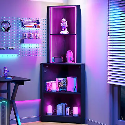Corner Shelf With LED Light Bookshelf Bookcase With Open Display Storage Rack • $76.99
