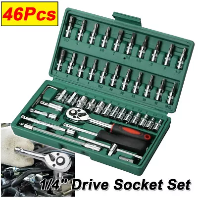 46PCS 1/4  Ratchet Handle Wrench Combination Socket Set Tool Kit Car Repair Tool • $19.99