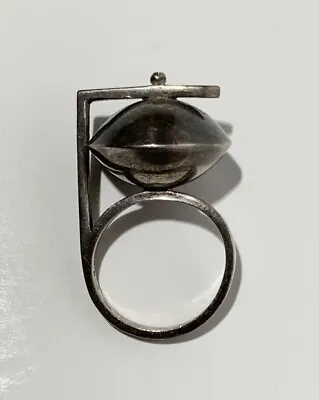 MID CENTURY MODERN ART DECO STERLING SILVER RING HALLMARKS Space Age Atomic • $150