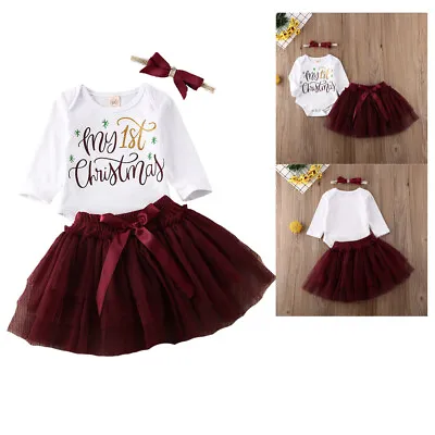 Christmas Newborn Baby Girls My 1st Outfits Romper Tops+ Tulle Skirt Dress Set • £11.88