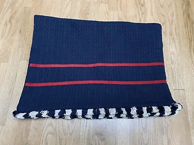 Eastern Accents Throw Blanket 60 X 87  Cable Knit Navy Blue Cotton Tassel Trim • £342.37