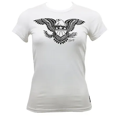 SAILOR JERRY Tattoo Bars Stars & Eagle Girl Juniors T-Shirt White S-XL NEW • £26.41
