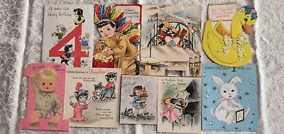 CUTE Lot Of 9 Vintage 1930s - 1950s Happy Birthday Childs Baby Greeting Cards 🎂 • $14.89