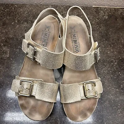 Mephisto Platinum Metallic Leather Lissandra Comfort Gold Wedge Sandal 38 / 7.5 • $28.97