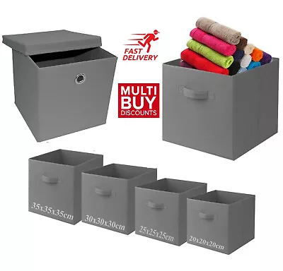 Grey Foldable Square Canvas Storage Collapsible Folding Box Fabric Cubes Toys  • £6.90