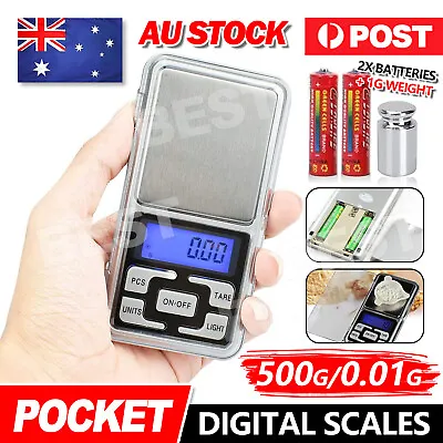 Pocket Digital Mini Scales 0.01g 500g Precision Weight Balance Silver Mel • $7.85