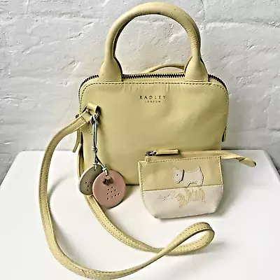 Radley Leather Hand Bag Small Pale Yellow & Purse & Charm Shoulder Grab  Summer • £24.99