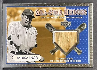 Babe Ruth 2001 Upper Deck Baseball All-Star Heroes Game-Used Bat Relic #/1933 • $279.95