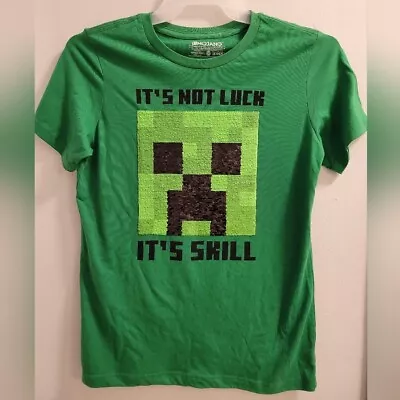 Boy's Minecraft Creeper Shirt With Flipping Green/blue Sequins Size Extra Large • $12