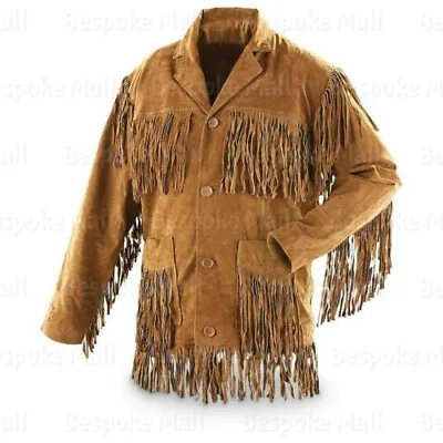 New Mens 2018 American Style Western Brown Suede Leather Long Fringes Coat-89 • $217.49