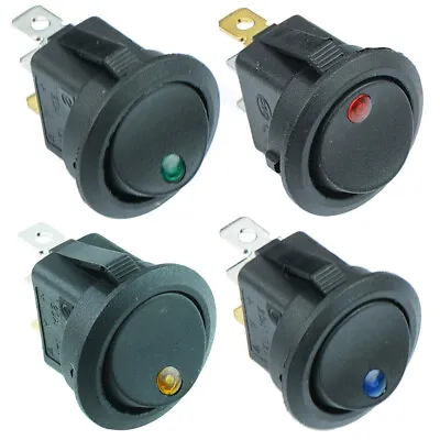 LED Dot On/Off Round Rocker Switch Illuminated Lighted Car Dash Dashboard 12V • £1.99