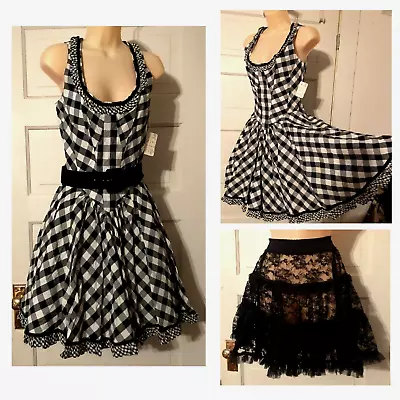 NWT Vintage Karen Alexander Dress Black Lace Petticoat Full Circle Skirt Dance 6 • $124.97