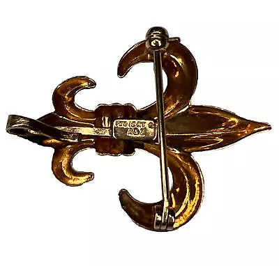 Vintage GOLD FILLED Fleur De Lis A&Z POCKET WATCH FOB Hook Pin Brooch • $24.99