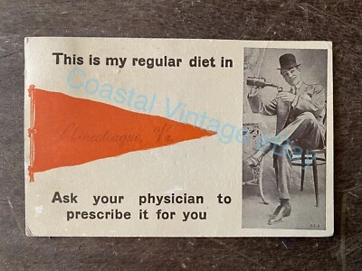$75 • Buy Rare 1912 Chincoteague Va Pennant Postcard Whiskey Rx Humor Amer Art Prod Co AA