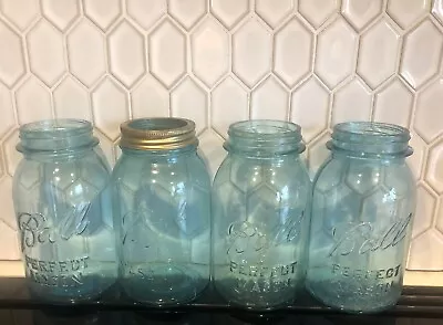 Lot (4)Vintage Quart Blue Ball Perfect Mason Canning Jars • $20