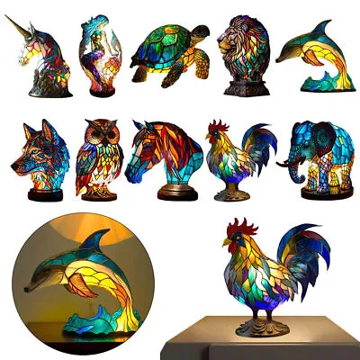 Stained Resin Animal Night Light Resin Stained Glass Bedside Light Home Ornament • £16.56