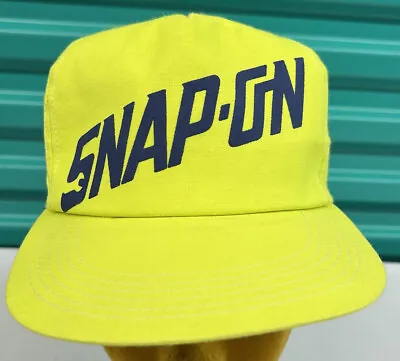Vintage Snap On Hat Neon Yellow Snapback 80s 90s Lightweights Made In USA • $12.60