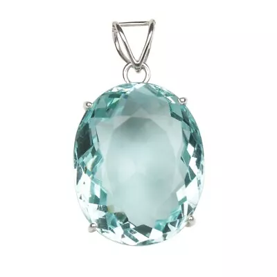 Large Blue Aquamarine Loose Gemstone Pendant Sterling Silver Oval Cut Necklace • $30.71