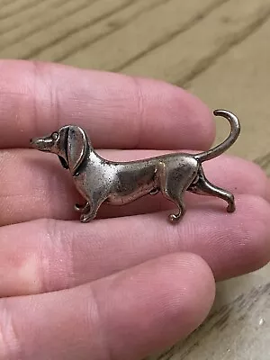 Vintage Jezlaine Dachshund Dog Brooch Pin Sterling Silver Weiner Dog 925 • £26.99