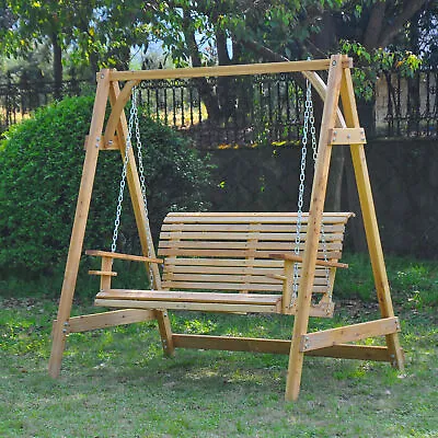 2 Seater Larch Wood Wooden Garden Swing Chair Seat Hammock Bench Lounger Outdoor • £203.99