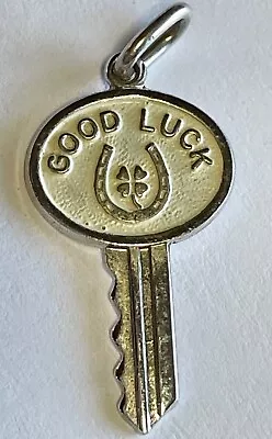 Vintage Sterling Silver Good Luck Key Charm Engraved Visalia Pendant • $22