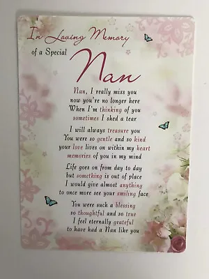 In Loving Memory Nan Grave Memorial Card. (plastic Can Be Placed Outdoors) • £2.29