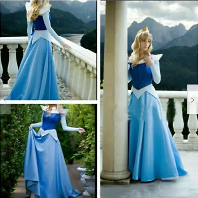 Sleeping Beauty Aurora Blue Satin Princess Dress Cosplay Costume • $44.64