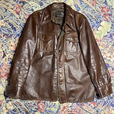 Vintage Mens Sears Leather Shop Size 40 Rancher Western Leather Jacket Burgundy  • $99.99