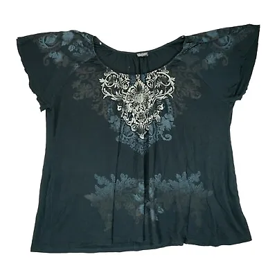 Vanilla Sugar Womens BOHO Blouse Size 3X Black Floral Tie Back Flutter Sleeve • $18
