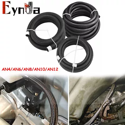 AN4/AN6/AN8/AN10/AN12 Fuel Hose Oil Gas Line Nylon Stainless Steel Braided US • $22.09