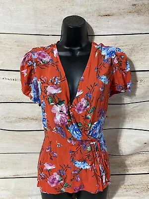 Miami Short Sleeve V-neck Shirt Size Medium Womens Red Floral New NWT Casual M  • $15.46